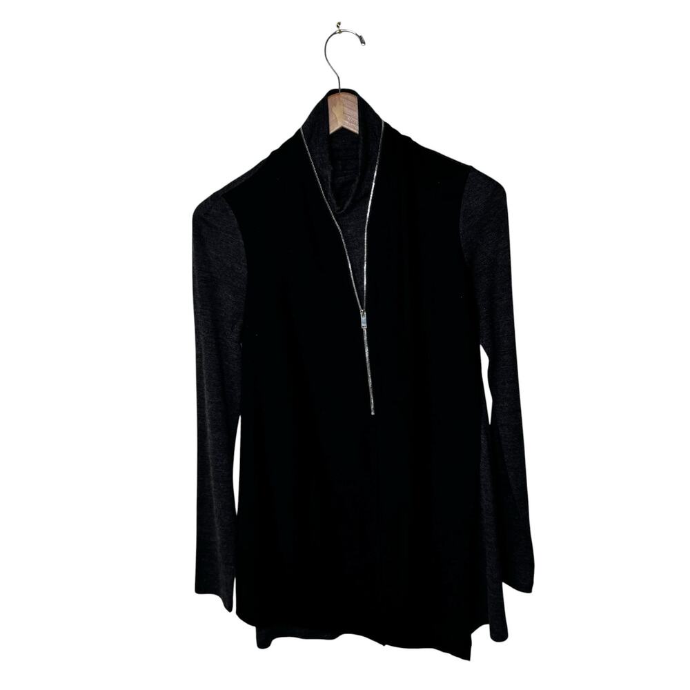 DEMOO PARKCHOONMOO 100% Wool Turtleneck Color Block Zipped Sweater Black Gray
